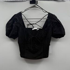 Astr Black Puff Sleeve Cropped‎ Blouse